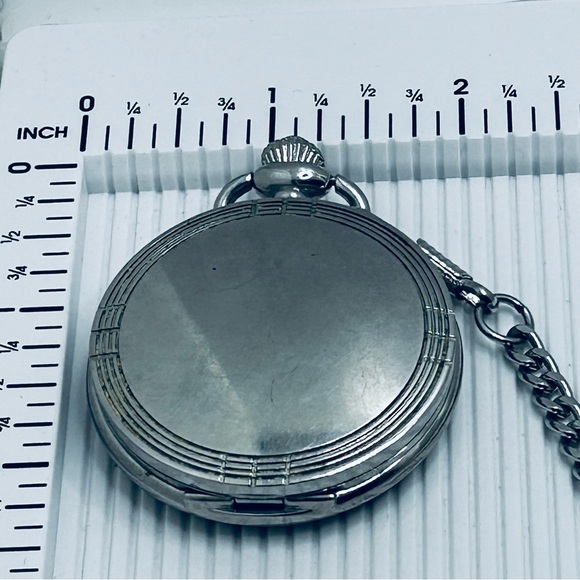 Vintage James Michael Silver Art Deco Pocket Watch with Chain - Picture 8 of 10